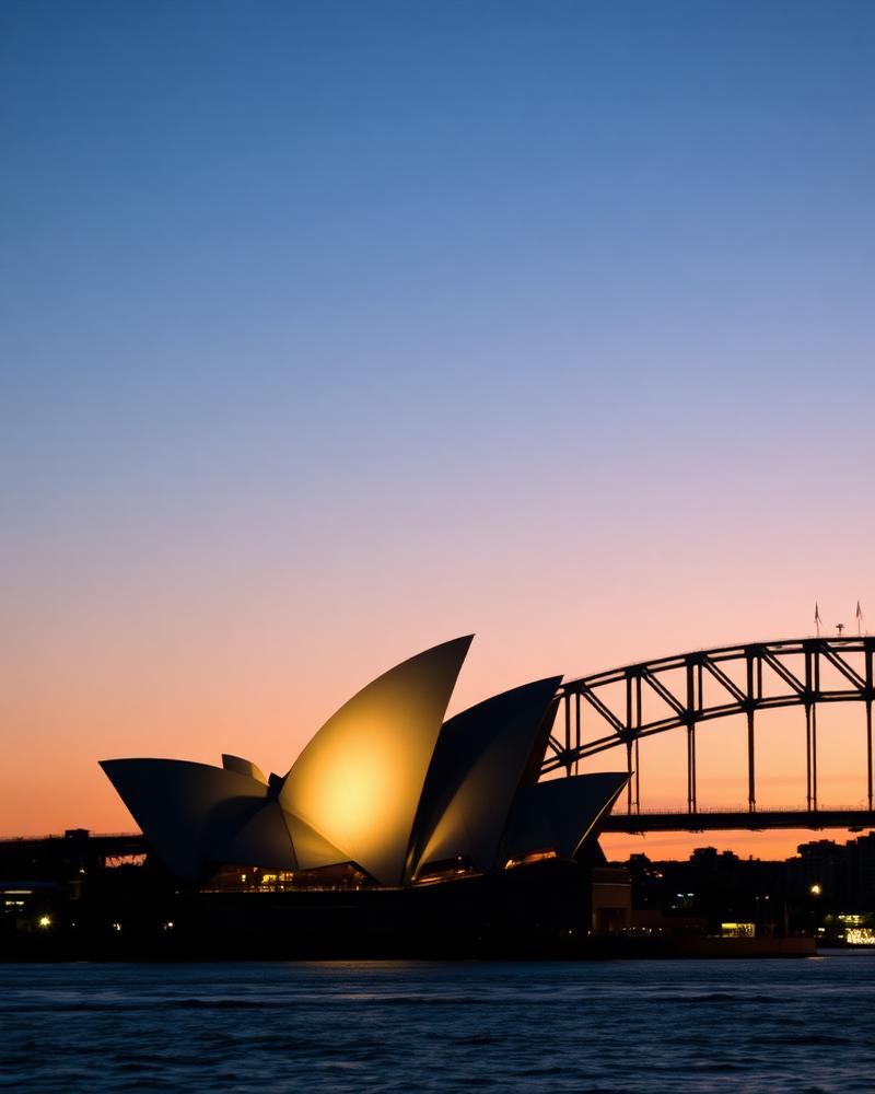 Sydney Opera House and Harbour Bridge at dusk